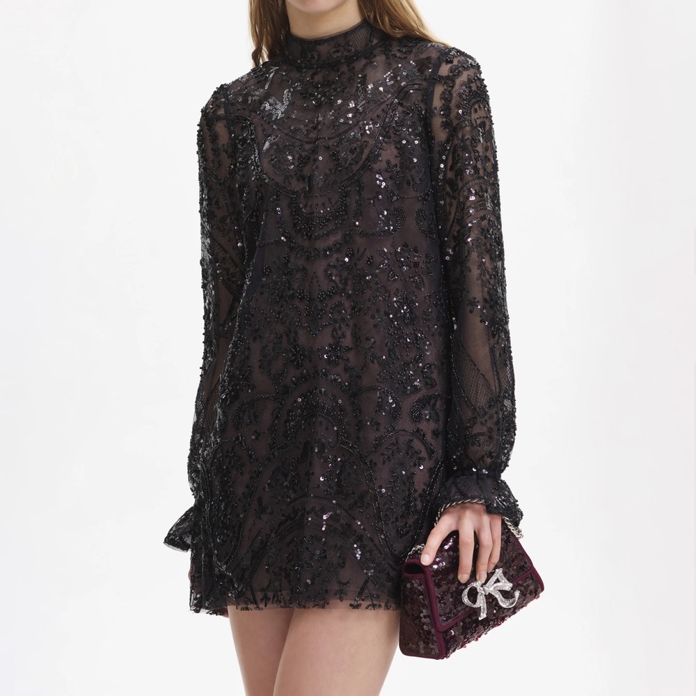 Self portrait, black, paisley, sequin, mini dress - Picture 4 of 5
